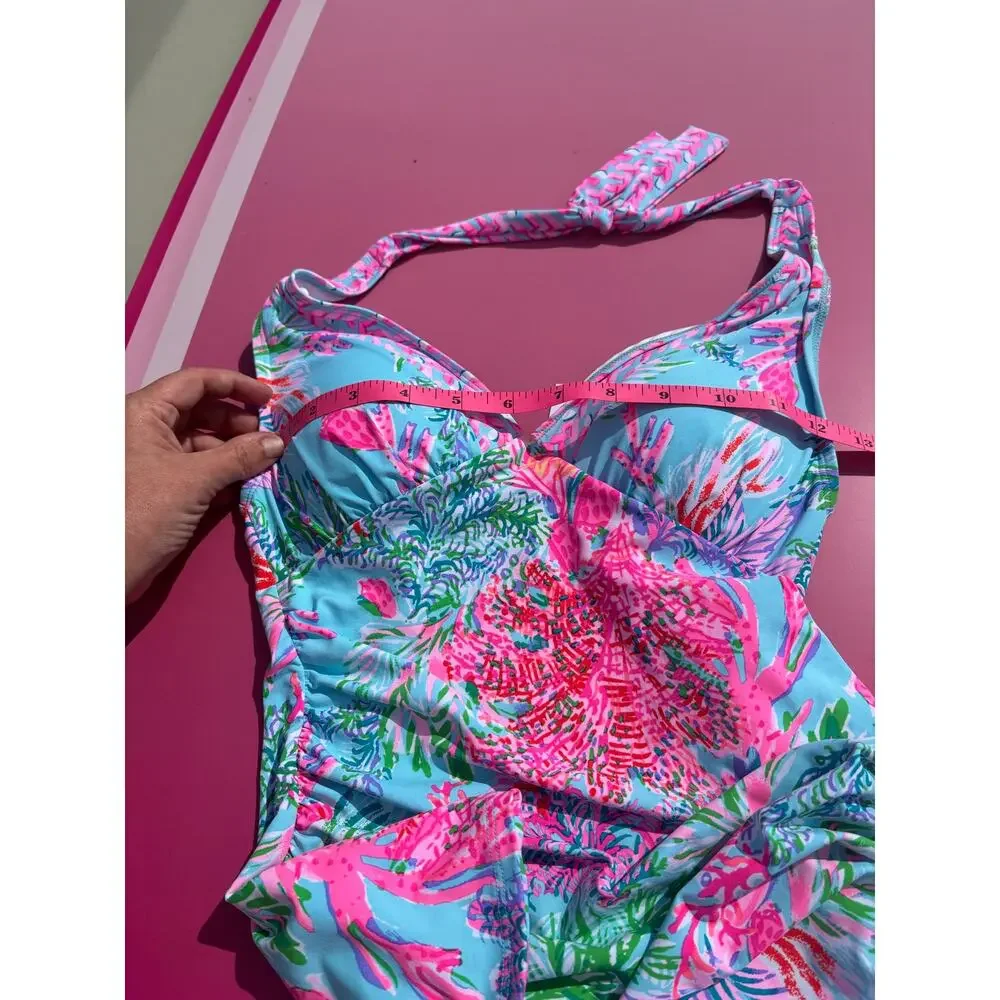 NEW Lilly Pulitzer Bliss Halter Tankini Top Celestial Blue Cay to Heart Sz 0 NWT